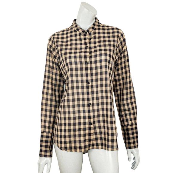 NILI LOTAN Women's Button front Shirt Beige Black Check Medium - Picture 3 of 8